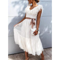 Women's V-Neck Solid Pleated Dress by DailySale