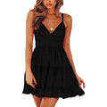 Womens V-Neck Spaghetti Strap Bowknot Backless Sleeveless Lace Mini Swing Skater Dress by DailySale
