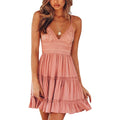 Womens V-Neck Spaghetti Strap Bowknot Backless Sleeveless Lace Mini Swing Skater Dress by DailySale