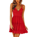 Womens V-Neck Spaghetti Strap Bowknot Backless Sleeveless Lace Mini Swing Skater Dress by DailySale