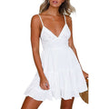 Womens V-Neck Spaghetti Strap Bowknot Backless Sleeveless Lace Mini Swing Skater Dress by DailySale