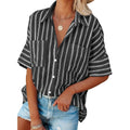 Women's V Neck Striped Roll Up Cuff Button Shirt Top by DailySale
