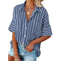 Women's V Neck Striped Roll Up Cuff Button Shirt Top by DailySale