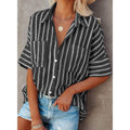 Women's V Neck Striped Roll Up Cuff Button Shirt Top by DailySale