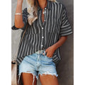 Women's V Neck Striped Roll Up Cuff Button Shirt Top by DailySale