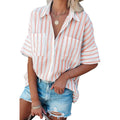Women's V Neck Striped Roll Up Cuff Button Shirt Top by DailySale