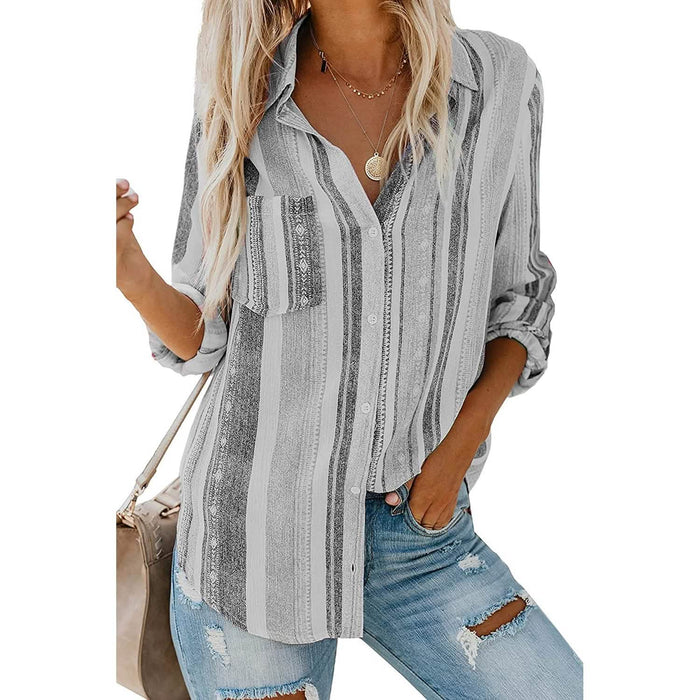 Women's V-Neck Striped Roll-Up Cuff Shirt by DailySale