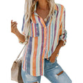 Women's V-Neck Striped Roll-Up Cuff Shirt by DailySale