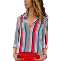 Womens V Neck Striped Roll up Sleeve Button Down Blouses Top by DailySale