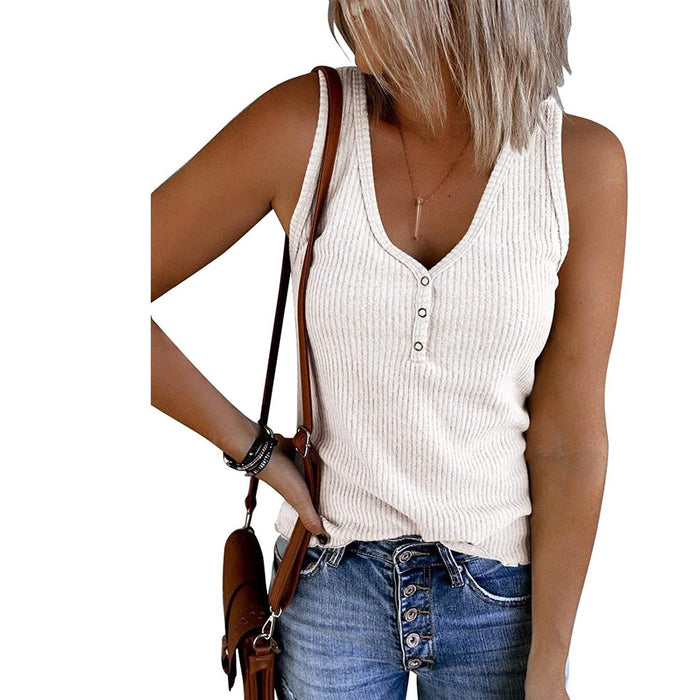 Womens V Neck Tank Tops Summer Ribbed Sleeveless by DailySale