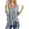 Womens Waffle Knit Tunic Blouse Tie Knot Henley Tops by DailySale