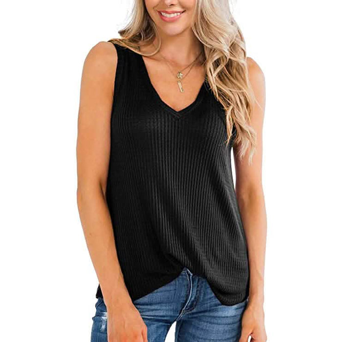 Women's Waffle Knit V Neck Tank Top by DailySale