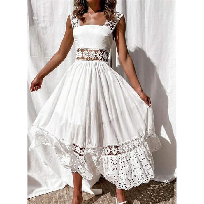 Women's White Sleeveless Solid Lace Panel Dress by DailySale