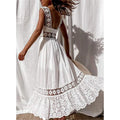 Women's White Sleeveless Solid Lace Panel Dress by DailySale