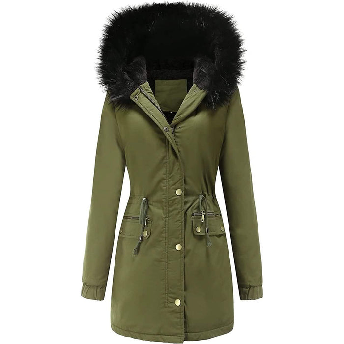 Women's Winter Coat Warm Thick Black Fleece Lined Wide Furry Hood Parka by DailySale
