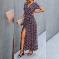 Women's Wrap V Neck Maxi Dresses Short Sleeve Split Casual Long Dress by DailySale