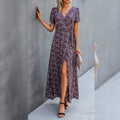 Women's Wrap V Neck Maxi Dresses Short Sleeve Split Casual Long Dress by DailySale