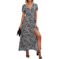 Women's Wrap V Neck Maxi Dresses Short Sleeve Split Casual Long Dress by DailySale