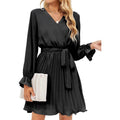 Womens Wrap V Neck Pleated Long Sleeve Mini Dresses by DailySale