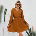 Womens Wrap V Neck Pleated Long Sleeve Mini Dresses by DailySale
