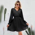 Womens Wrap V Neck Pleated Long Sleeve Mini Dresses by DailySale