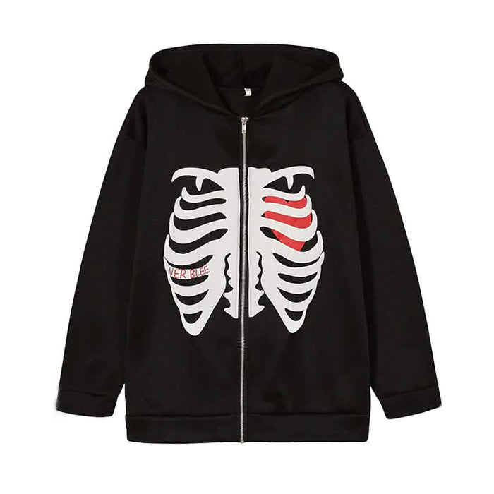 Women's Zip Up Skeleton Letter Hoodie Sweatshirt by DailySale