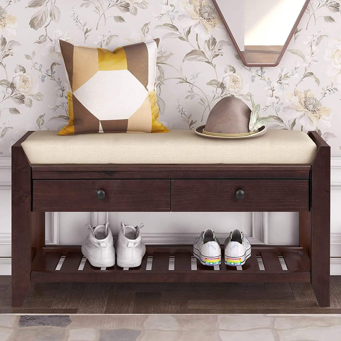 Wood Storage Bench with 2 Drawer Shoe Rack by DailySale