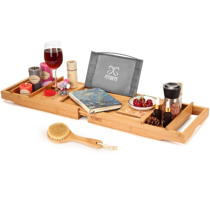 Wooden Bathtub Tray with Wine Glass Slot Phone Tray Book Holder by DailySale