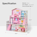 Wooden Dollhouse with Furniture, Doll House Playset for Kids by DailySale