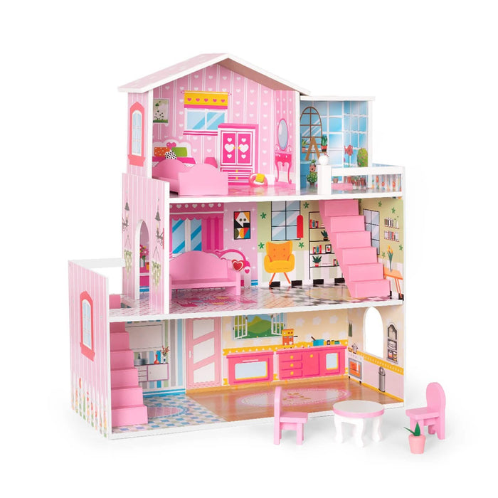 Wooden Dollhouse with Furniture, Doll House Playset for Kids by DailySale
