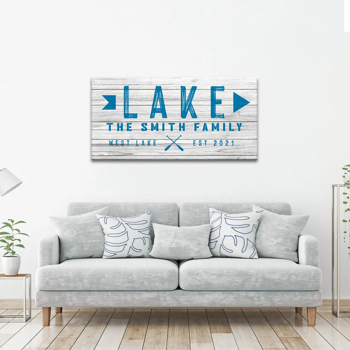 Wooden Lake Arrow Sign by Tailored Canvases