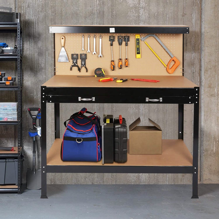 Work Benches for Garage Shop Work Station Tools Table with Peg Board and Drawers by DailySale