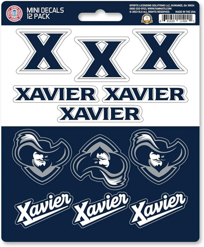 Xavier University Musketeers 12-Piece Mini Decal Sticker Set, 5x6 Inch Sheet, Gift for football fans for any hard surfaces around home, automotive, personal items by Fielders Choice