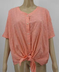 Style & Co Cotton Textured Tie-Front Top-Coral/Size XXL by Vanessa Jane