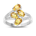 Yellow Beryl Bypass Sterling Silver Pave Ring by Fine Color Jewels