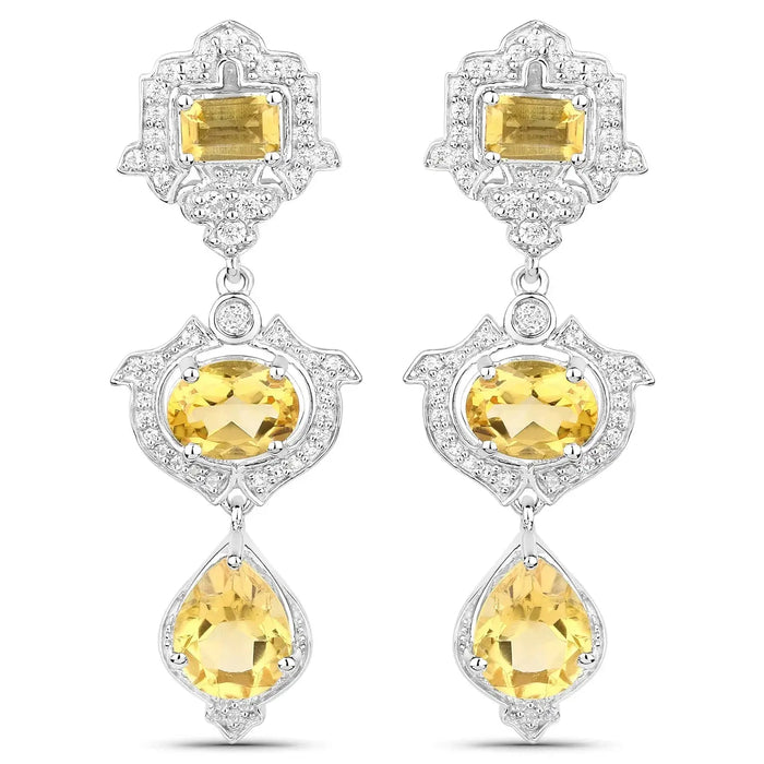 Yellow Citrine Bezel Sterling Silver Drop Dangle Earrings by Fine Color Jewels
