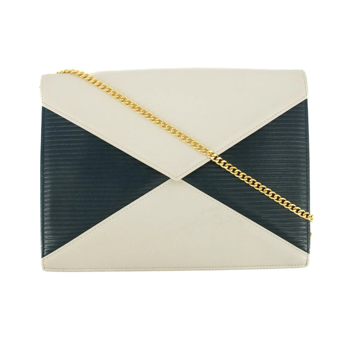 YSL Saint Laurent White x Blue Leather Shoulder Bag #5859 by Bolt Boutique