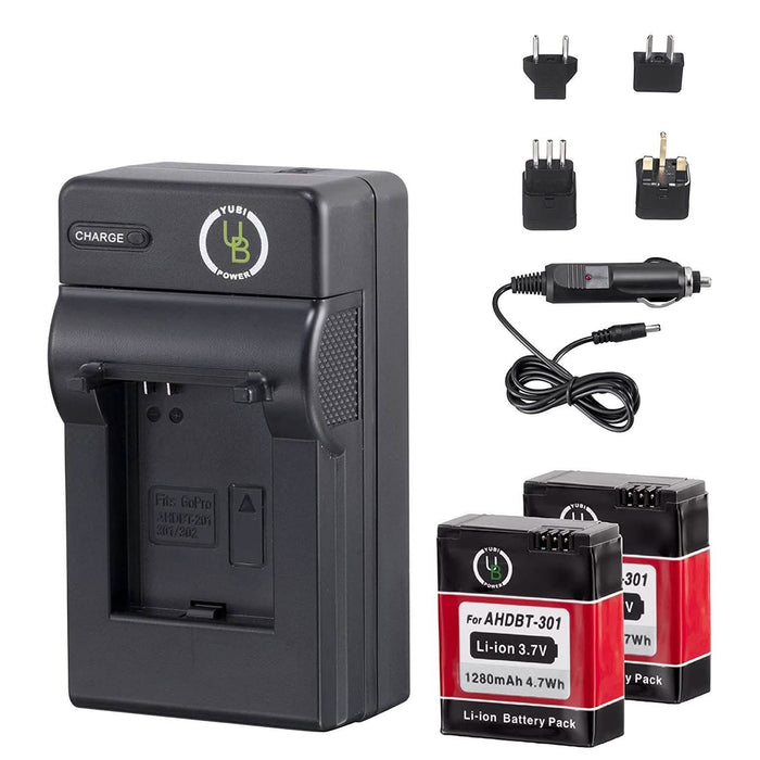 Yubi Power 2 Batteries Kit for GoPro 1280 mAh and Travel Charger Kits by DailySale