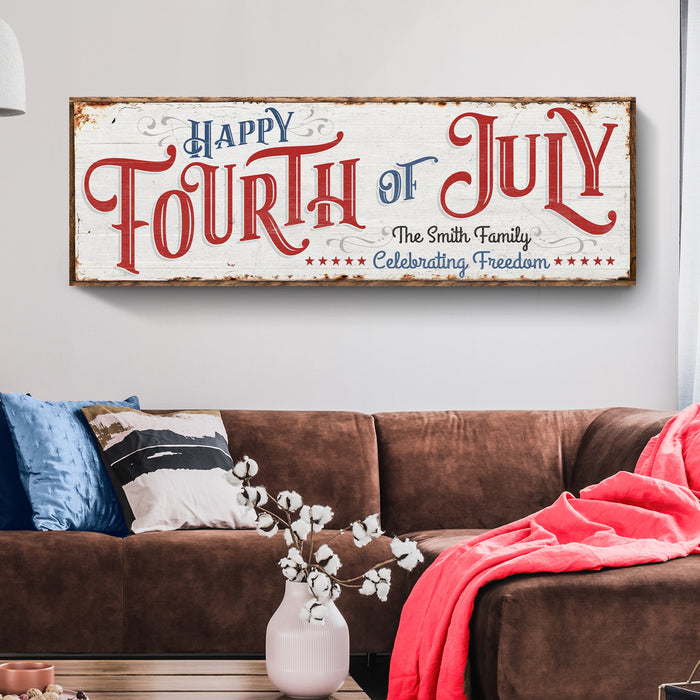 Happy 4th Of July Personalized Canvas Decor | Independence Day Canvas Home Wall Art | Red White And Blue Canvas | Living Room Wall Decor by Tailored Canvases