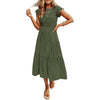 ZESICA Women's Summer Flutter Short Sleeve Smocked Midi Dress