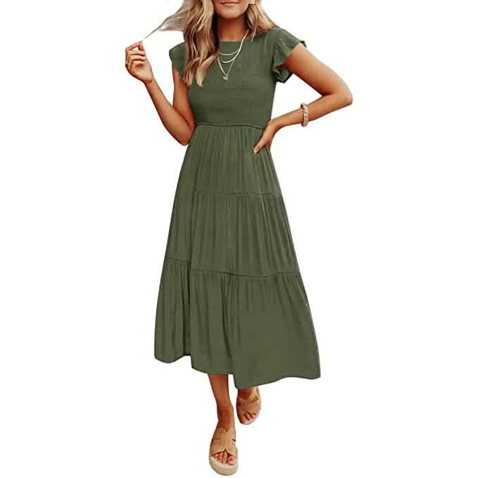 ZESICA Women's Summer Flutter Short Sleeve Smocked Midi Dress by DailySale