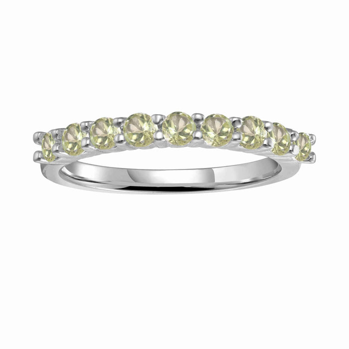 0.9 Ct Round Green Peridot Prong Silver Half Eternity Ring by Fine Color Jewels