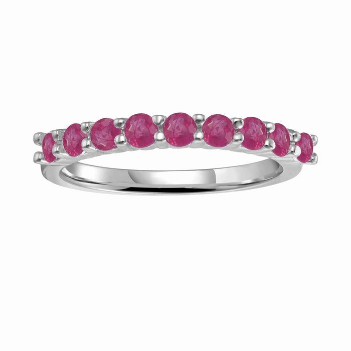 0.9 Ct Round Red Ruby Prong Silver Half Eternity Band Ring by Fine Color Jewels